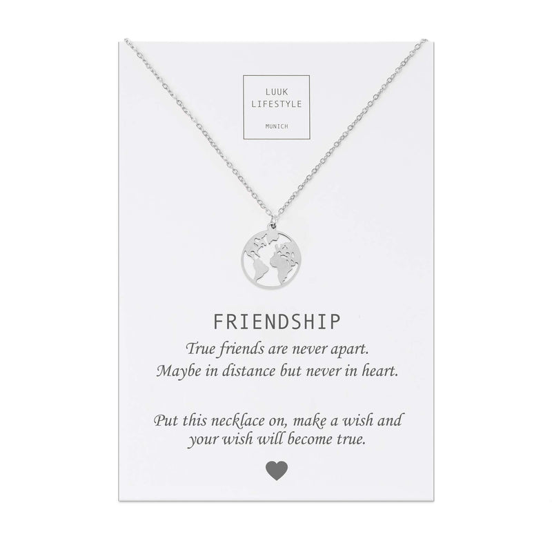[Australia] - LUUK LIFESTYLE Stainless steel necklace with heart I four-leaf clover I star I heart and anchor I globe I infinity pendant and Friendship card, lucky charm, women's jewellery, silver, gold, rosé 