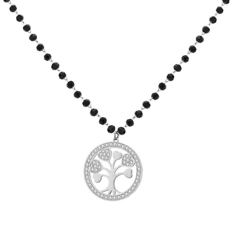 [Australia] - Ouran Tree of Life Pendant Necklace for Women, Rose Gold and Silver Plated Stainless Steel Black Crystal Chain Necklace Best Gift for Friends 