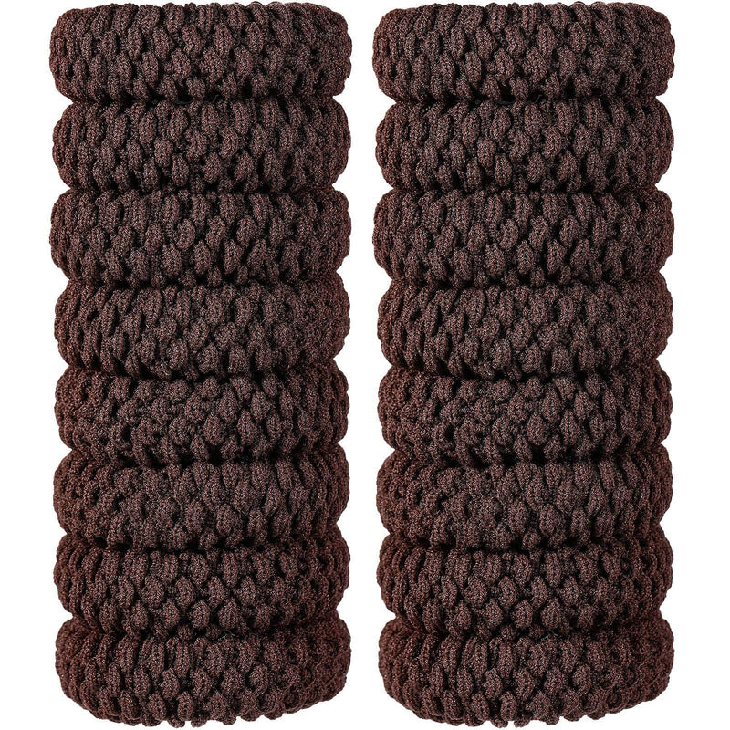 [Australia] - 16 Pieces Thick Cotton Hair Ties Seamless Cotton Hair Bands No Crease No Break No Slip Hair Bands Seamless Hair Elastics Ties Thick Stretchy Ponytail Holders for Women Girls (Brown) Brown 