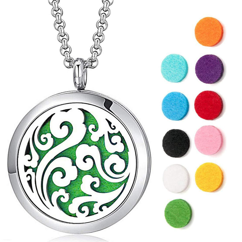[Australia] - Gleamart Essential Oil Diffuser Necklace Aromatherapy Stainless Steel Locket Tree of Life Pendant Jewelry Gift for Women Men Cloud 