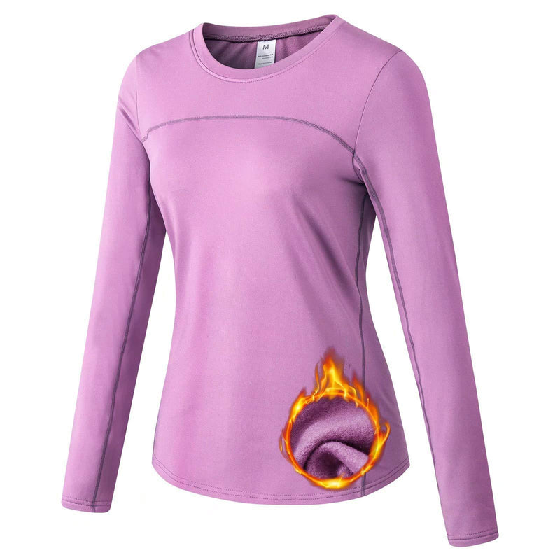 [Australia] - TERODACO Womens Thermal Tops Long Sleeve Micro Fleece Ski Base Layers Women Thermal Underlayer for Running Hiking Warm Soft Wicking Pink M 