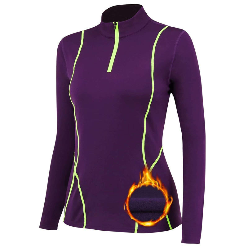 [Australia] - TERODACO Half Zip Thermal Base Layer Women Warm Wicking Ski Base Layers with Micro Fleece Long Sleeves Ladies Thermal Tops for Running Hiking Cycling Soft Quick Dry Breathable 1-purple S 