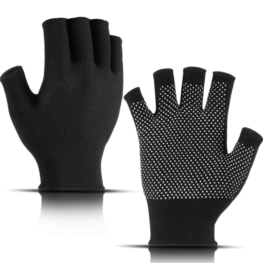 [Australia] - Black Fingerless Gripper Mittens Gloves Winter Warm Half Finger Gloves Unisex Outdoor Non-Slip Driving Gloves for Women Men 