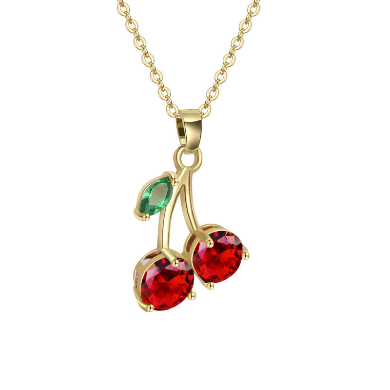 [Australia] - VONSSY 18K Gold Plated Personalized Red Cherry Pendant Necklace with 5A Cubic Zirconia Jewelry for Girl Teen Women Wife Girlfriend Friends Gift… Yellow Chain 