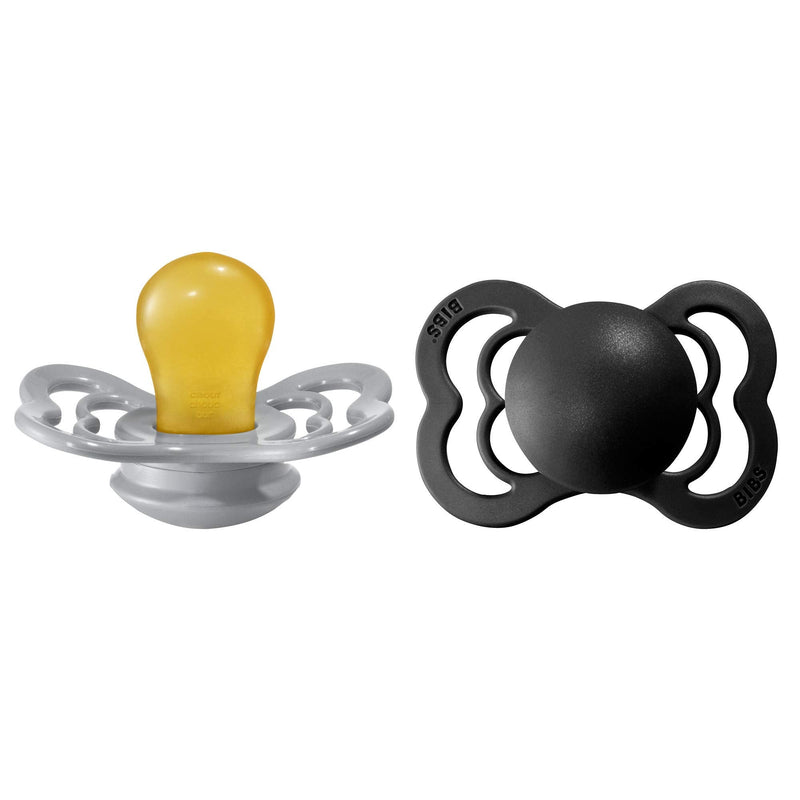 [Australia] - BIBS Supreme Soother 2-Pack, BPA Free Dummy Pacifier, Symmetrical Nipple. Natural Rubber Latex, Size 1 (0-6 Months), Cloud / Black 0-6 Months (Pack of 2) 