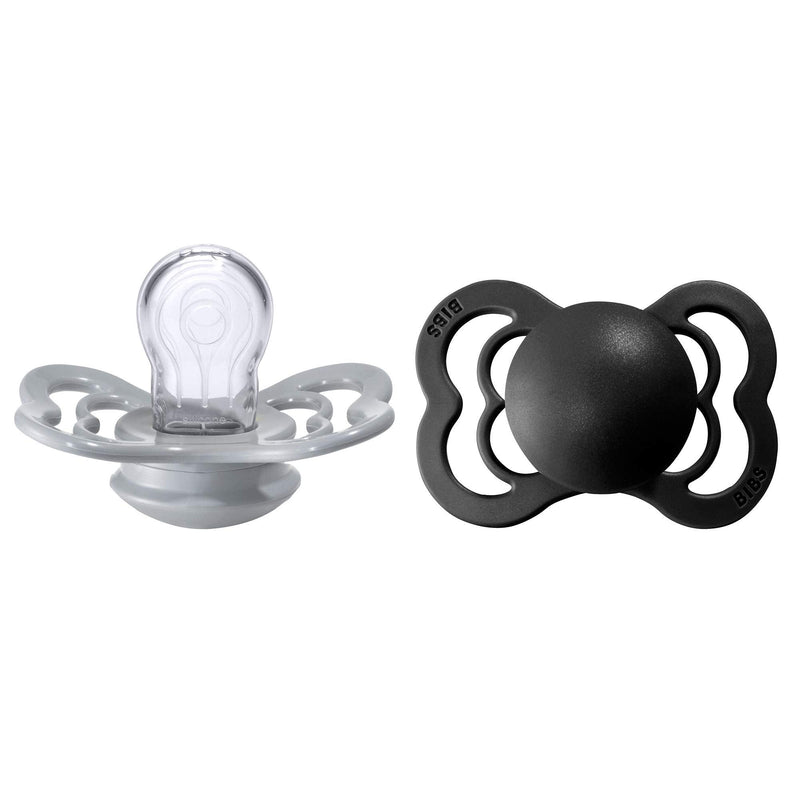 [Australia] - BIBS Supreme Soother 2-Pack, BPA Free Dummy Pacifier, Symmetrical Nipple. Silicone, Size 1 (0-6 Months), Cloud / Black 0-6 Months (Pack of 2) 