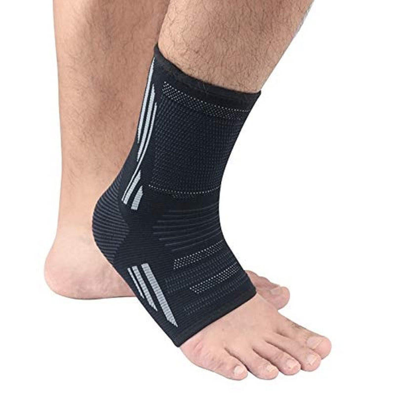 [Australia] - VITTO Ankle Support for Sprained Ankle, Arthritis, Joint Pain, Strains, Ankle Injury, Recovery, Rehab, Sports, Basketball - Multi Zone Compression Sleeve (M, Black + Grey) M (Pack of 1) 