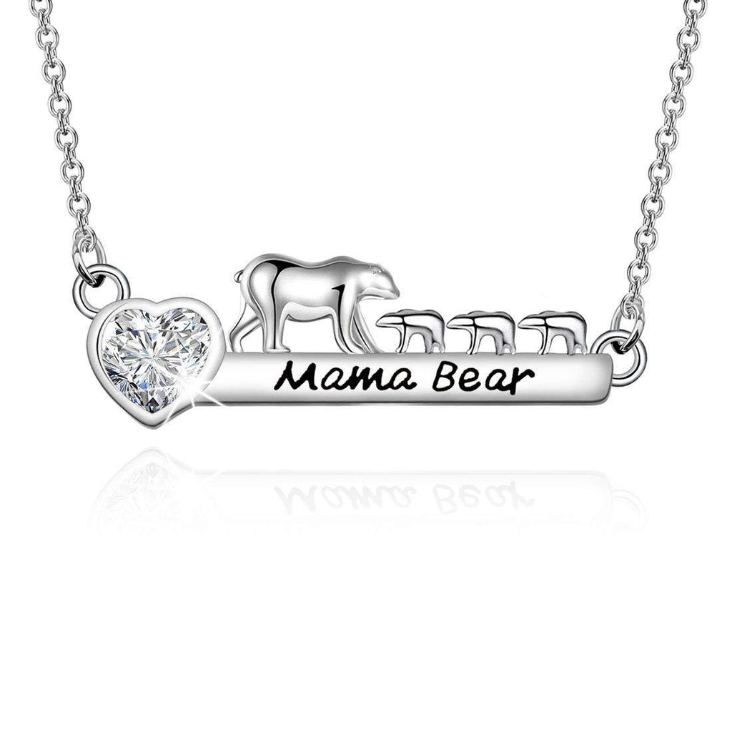 [Australia] - WUSUANED Dainty Mama Bear Bar Necklace with 1 2 3 Cubs for Mom Grandma Wife 3 Cubs Silver 