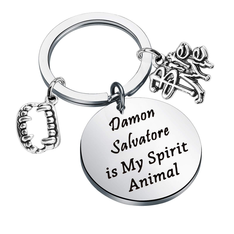 [Australia] - KEYCHIN Vampire Fans Gift Damon/Stefan Salvatore Is My Spirit Animal Keychain Horror Movie Peripheral Gift Damon k 