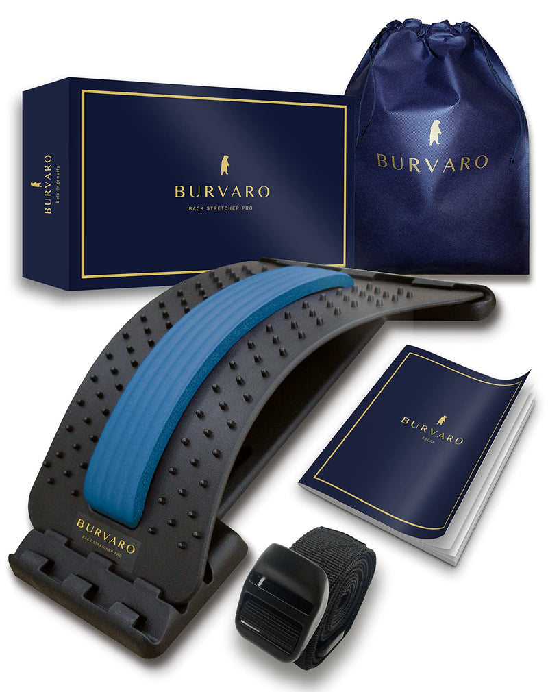 [Australia] - BURVARO Back Stretcher Pro New Edition, Back Pain Relief & Back Stretcher Massager - Corrects Posture, for Circulation & Flexibility - with Strap - Black & Salt Blue Spine Board 