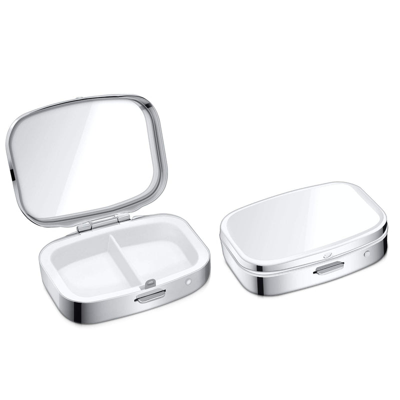 [Australia] - kwmobile 2 Compartment Pill Box - Set of 2X Stainless Steel Travel Box Organizer for Tablets and Prescriptions - Silver 