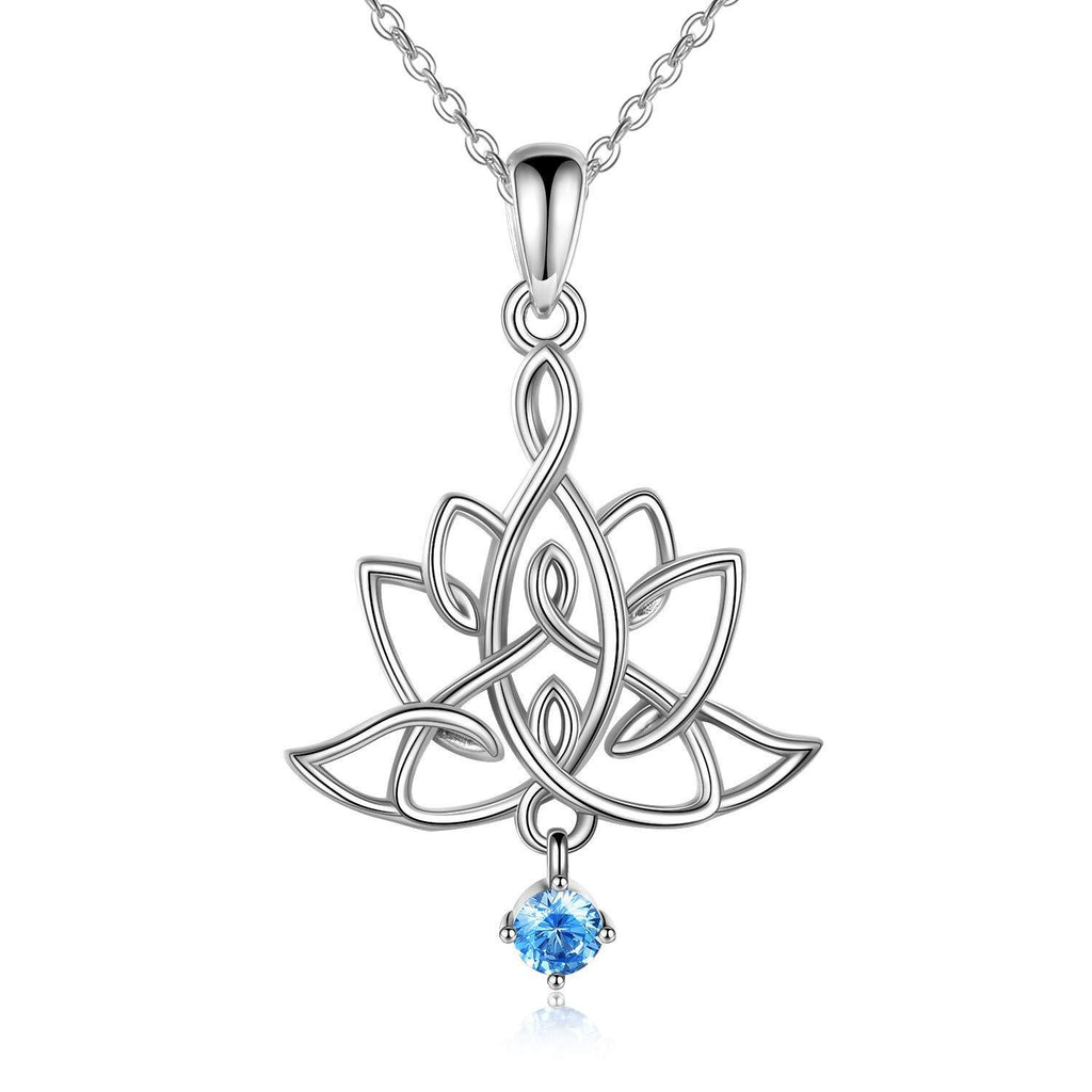 [Australia] - YFN Women Lotus Flower Necklace Yoga 925 Sterling Silver Cubic Zirconia Pendant Necklace 