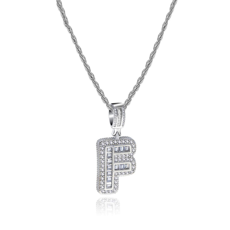 [Australia] - MiniJewelry Women A-Z Initial Name Letter Necklaces Alphabet Silver Hip Hop Birthday Dancer Gift 20 inch Crystal Clear CZ F 