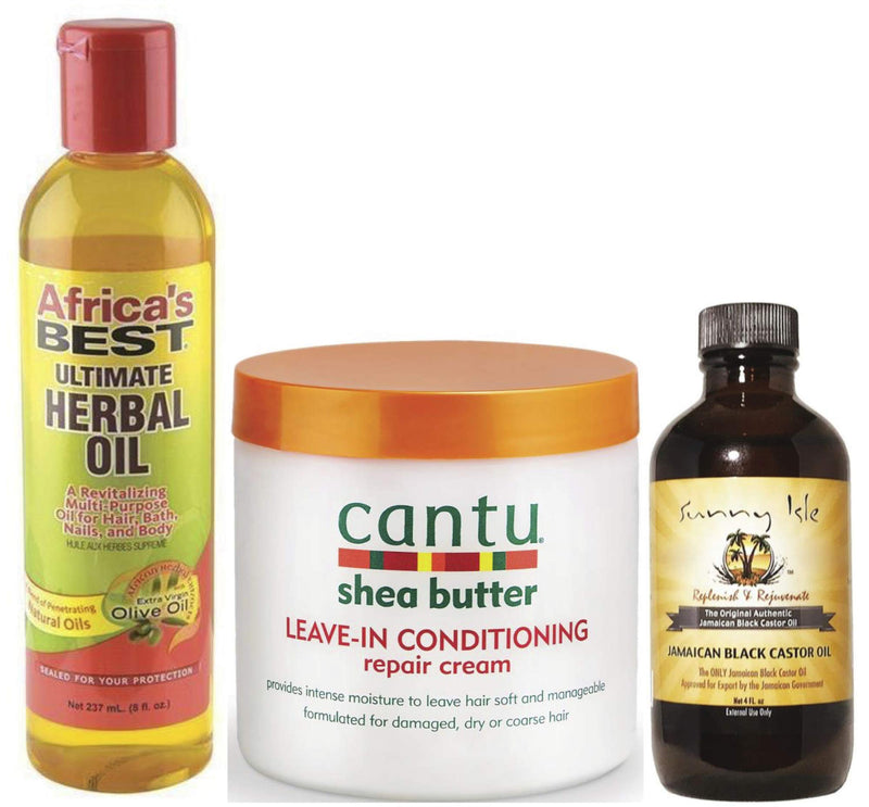 [Australia] - Africa's Best Ultimate Herbal Oil, Cantu Leave-in Repair Cream and Sunny Isle Jamacian Black Castor Oil Combo 