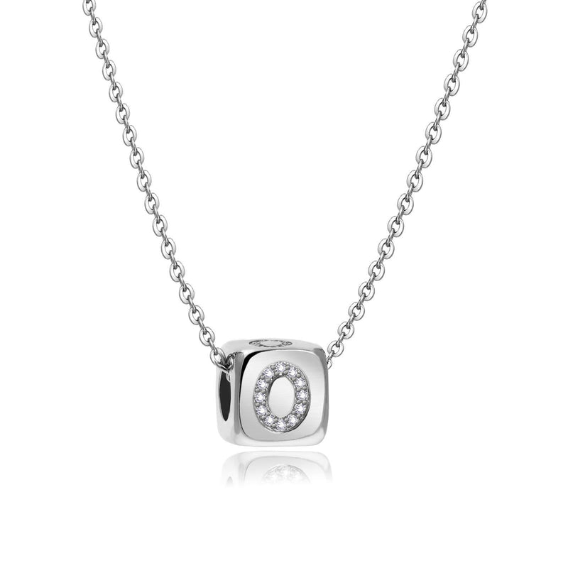 [Australia] - MiniJewelry Women A-Z Initial Name Letter Necklaces Silver Cubic Dice Alphabet Birthday 20 inch Crystal Clear CZ O 