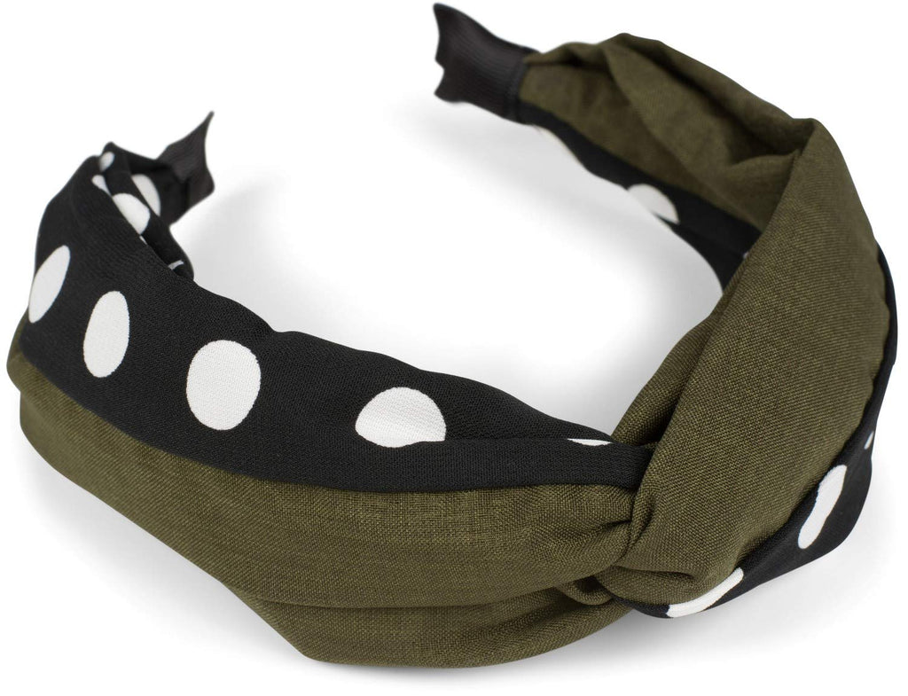 [Australia] - styleBREAKER Women Hairband with polka dots and twist knots in retro style, rockabilly, vintage look, hairband 04027025, color:Olive-Black-White Olive-Black-White 