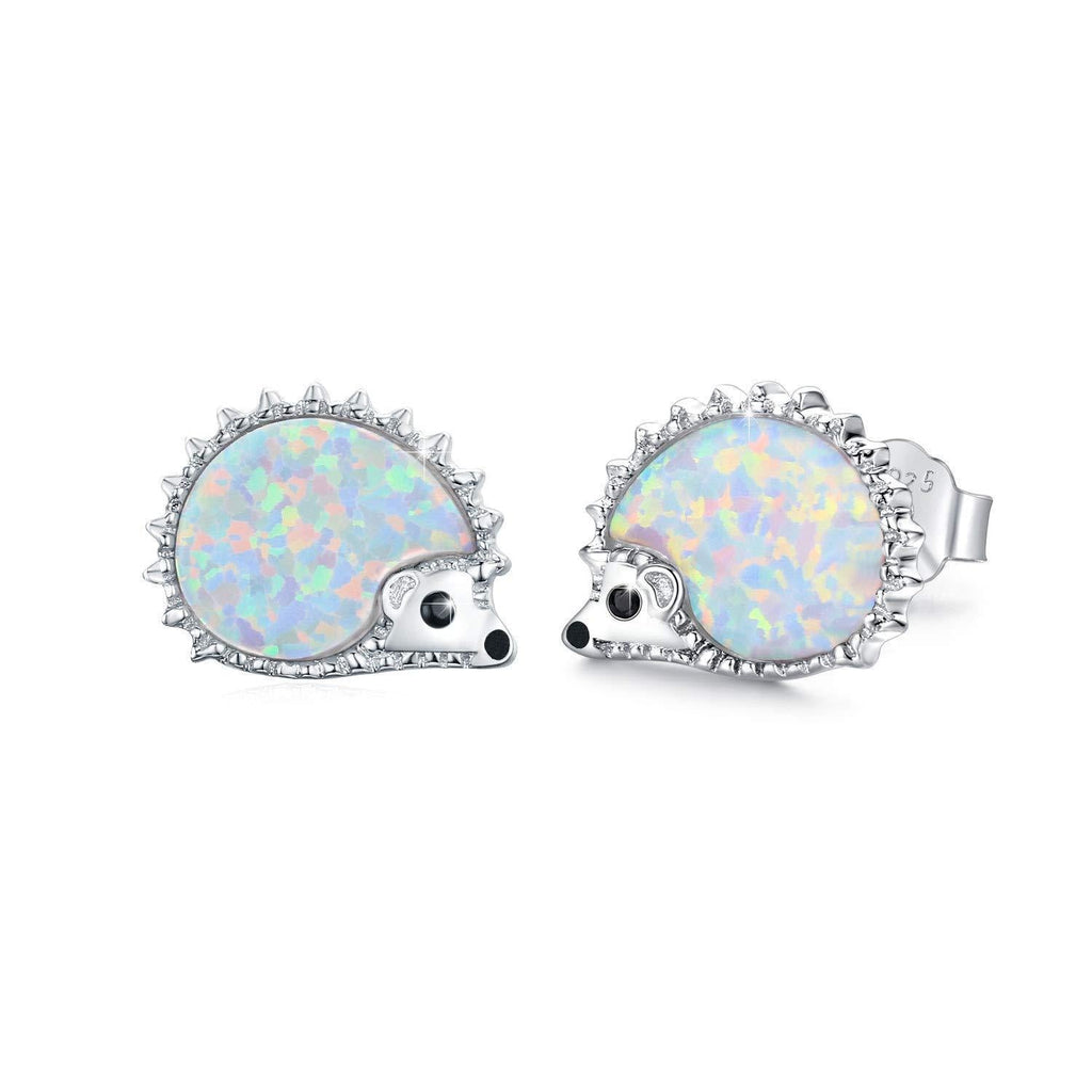 [Australia] - 925 Sterling Sliver Hedgehog Earrings for Girls Opal Hedgehog Stud Earrings Cute Animal Earrings Hypoallergenic Gift for Women Kids 