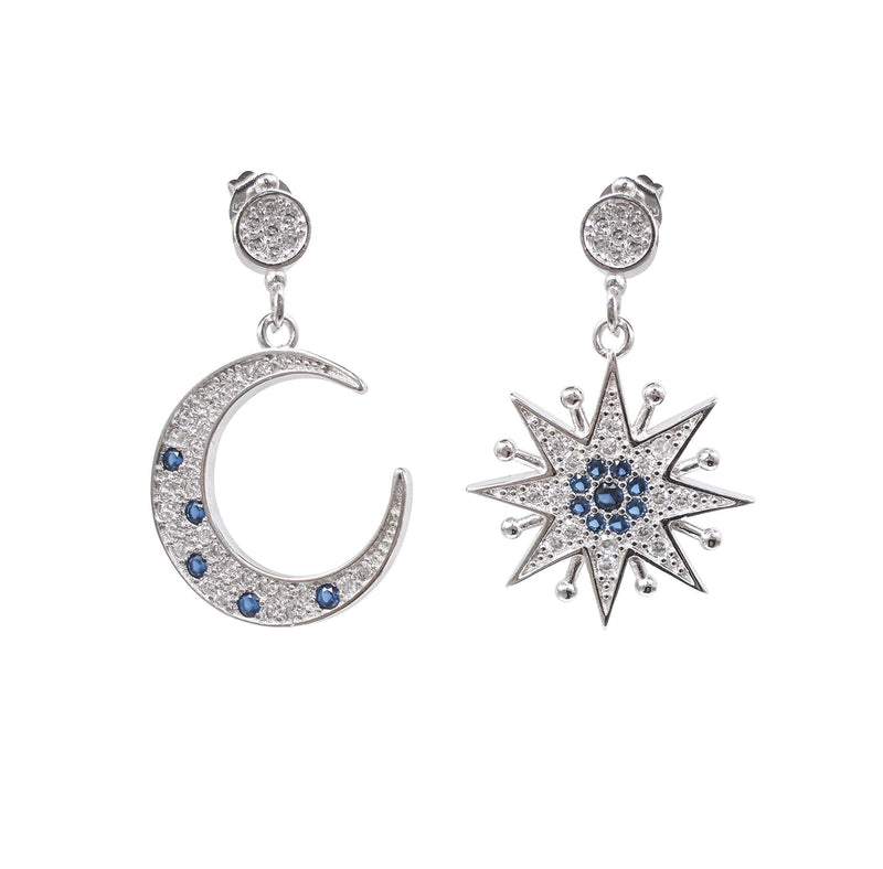 [Australia] - Hiqmic 925 Sterling Silver Star Moon Ear Stud Earrings White Gold Plated Jewelry_WA90127 