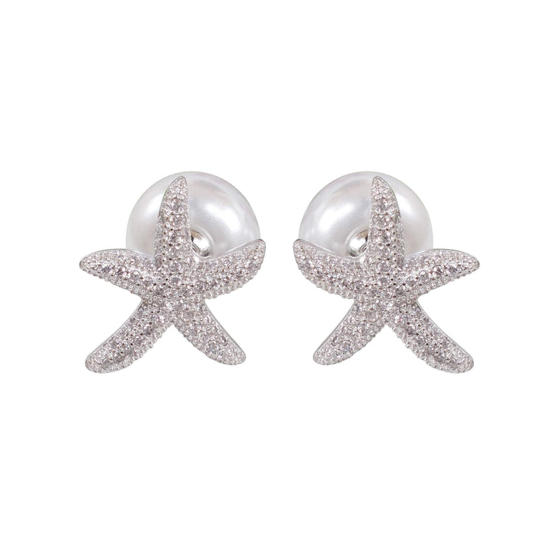 [Australia] - Hiqmic 925 Sterling Silver Starfish Pearl Ear Stud Earrings White Gold Plated Jewelry_WA90120 