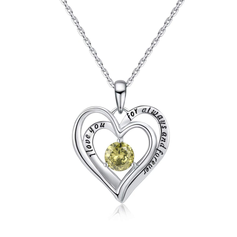 [Australia] - Qings 925 Sterling Silver Birthstone Heart Shape Pendant Necklace Birthstone Fashion Glamour Necklace for Girls and Women Silver-08-Aug 