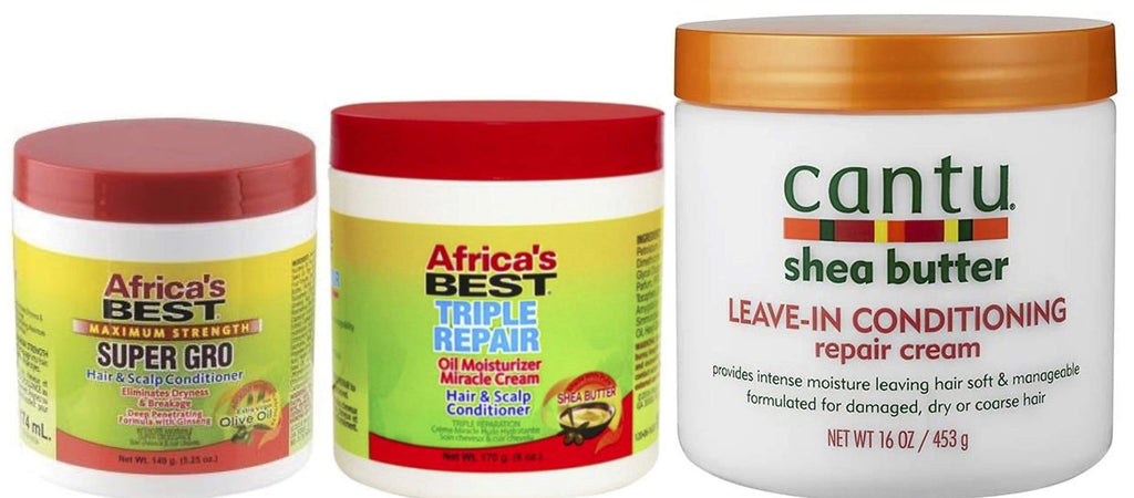 [Australia] - Africa's Best Super-Gro Hair & Scalp Conditioner, Triple Repair Oil Moisturizing Cream and Cantu Leave-In Conditioning Repair Cream (Set of 3) 