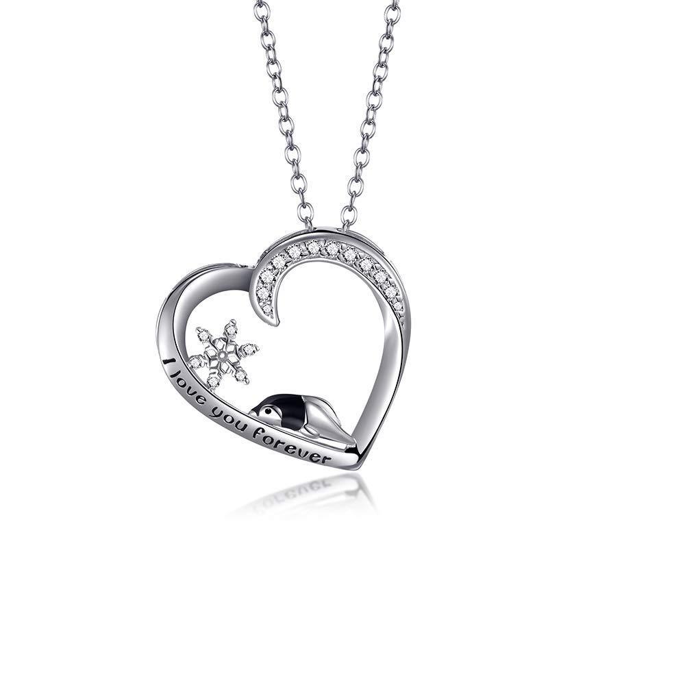 [Australia] - Penguin Gifts Sterling Silver Cute Penguin Pendant Necklace for Women Penguin Necklace With Snowflake 