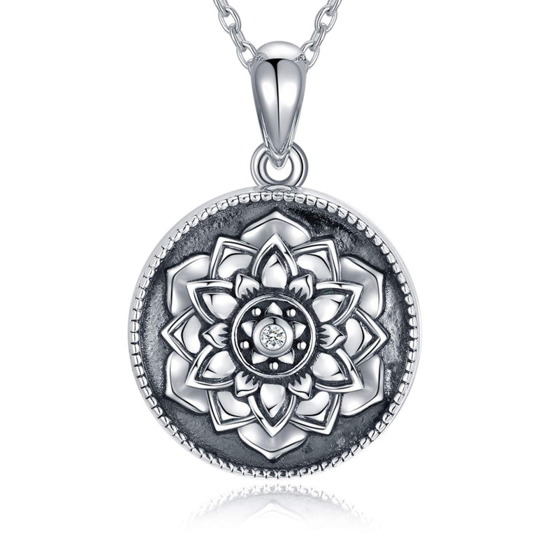 [Australia] - SOULMEET 925 Sterling Silver Roung shaped Locket Necklace that Holds Pictures Photos Roung shaped Lotus Flower Locket Jewelry Gift for women girls Valentine Chrismas Graduation Birthday 