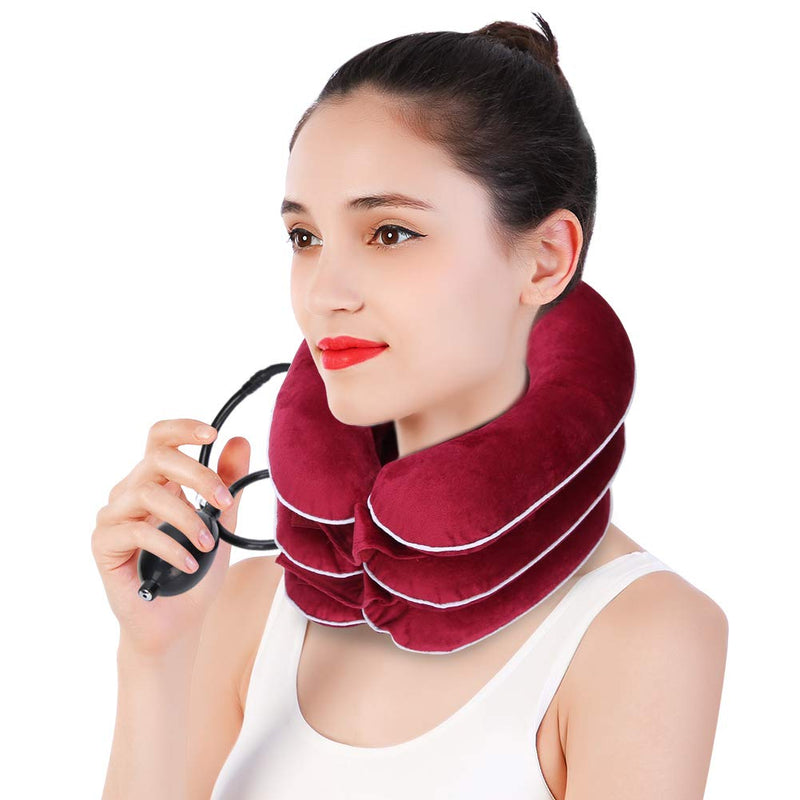 [Australia] - Yctze Air Inflatable Neck Stretcher, Air Inflatable Cervical Collar Device Neck Traction Support Neck Massage Stretcher Ideal for Home Office Use (Red) Red 