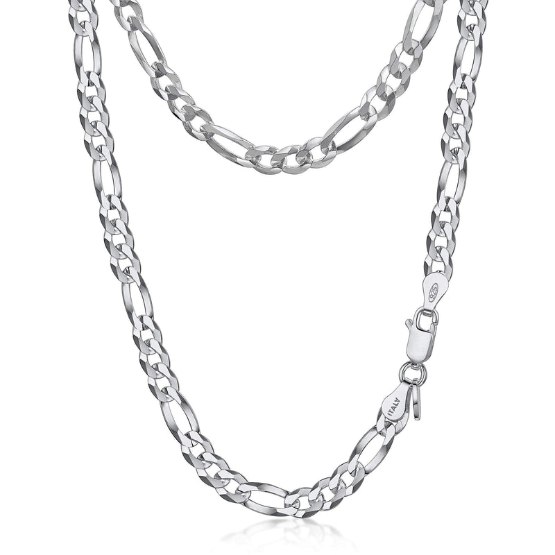 [Australia] - Amberta Unisex 925 Sterling Silver Flat Figaro Chain Necklace 50.0 Centimetres Width 4.7 mm 