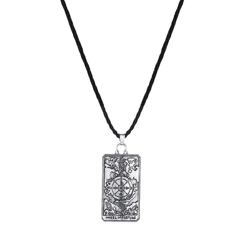 [Australia] - QIAMNI Two Sided Wheel of Fortune Pendant Neckalce for Men Women Tarot Card Divination Necklace Its a Lucky Charm Gift Fortune Teller Jewelry Pagan Vn177-s 