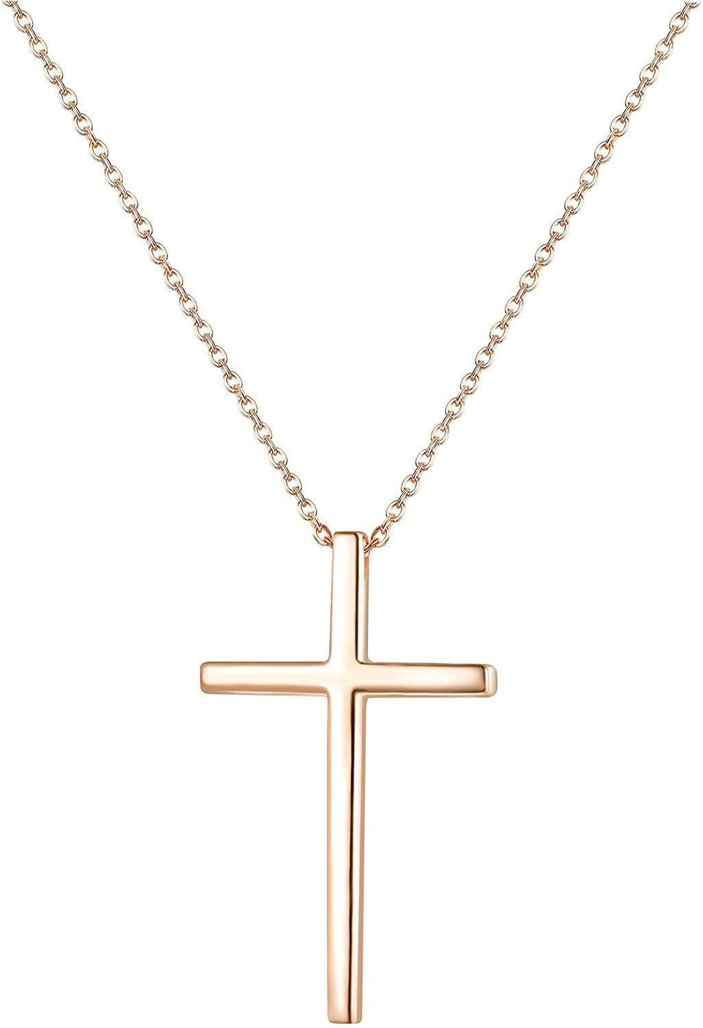 [Australia] - LOLIAS 14K Gold Plated Tiny Cross Necklaces 925 Sterling Silver Cross Necklaces Women Pendant Necklaces Chain Choker Necklaces Gift for Women Necklace Jewelry B:rose Gold 