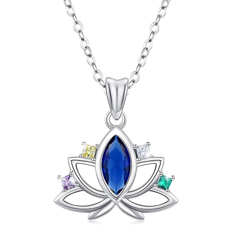 [Australia] - Women’s 925 Sterling Silver Lotus Flower Pendant Necklace, Yoga Om Inspirational Gift for Women Girls with 18 inch Italian Silver Chain, Friendship Necklace Good Luck Pendant with Blue Cubic Zirconia 