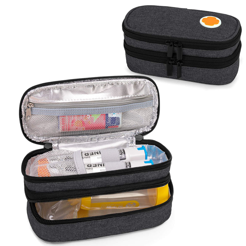 [Australia] - CURMIO Double Layer Insulated EpiPen Carrying Case for Kid, Portable Medicine Supplies Bag for 2 EpiPens, Auvi-Q, Syringes, Spacer, Nasal Spray, Home and Travel, Bag Only, Black (Patent Pending) 