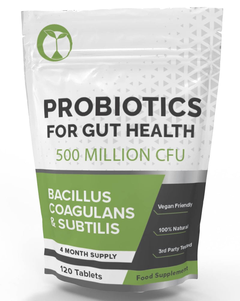 [Australia] - Probiotics for Gut Health | Daily Probiotic Complex Supplement for Men & Women | Bacillus Subtilis & Coagulans | 500 Million CFU Bacteria (120 Tablets) 120 Count (Pack of 1) 