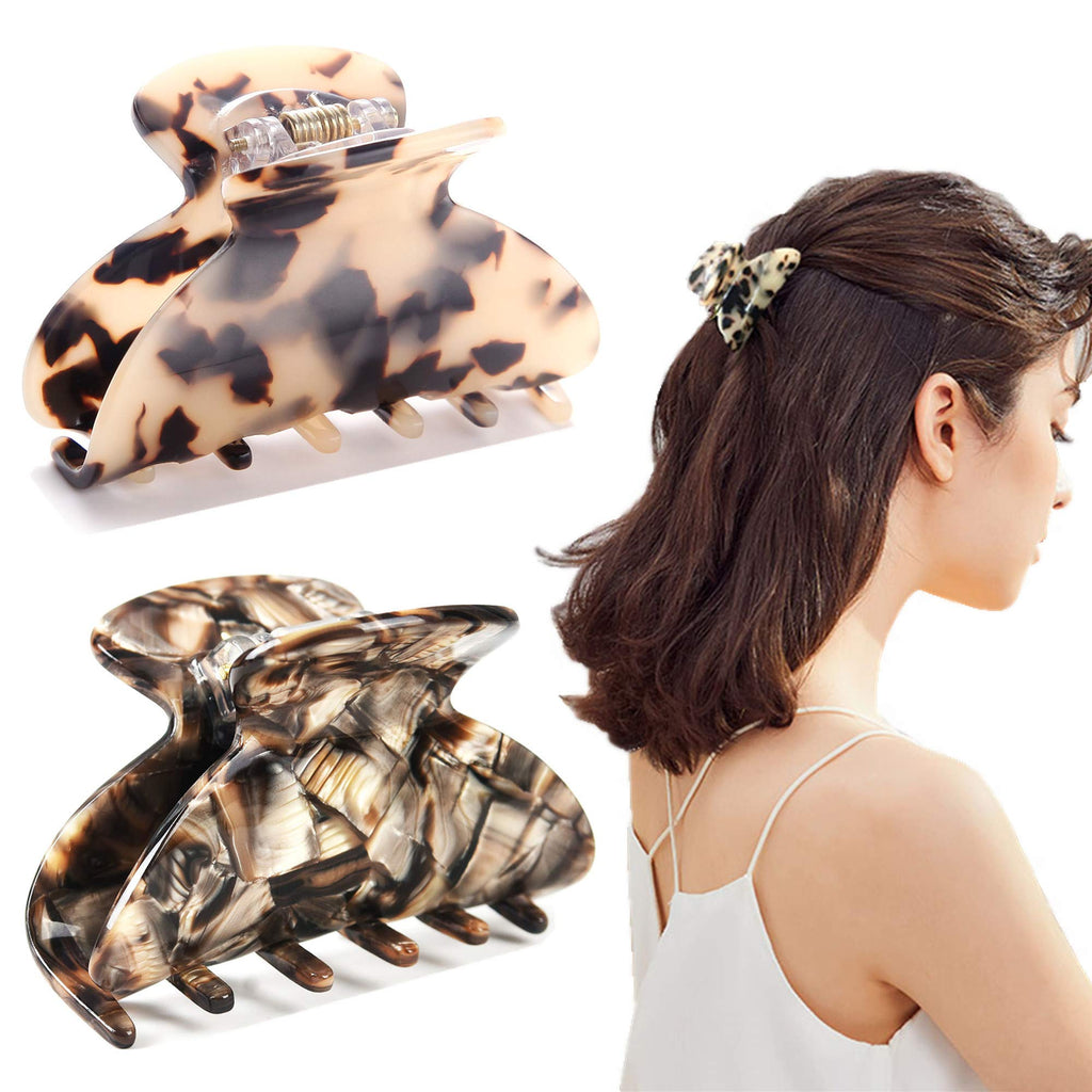 [Australia] - 2PCS Medium Claw Hair Clips,Tortoise Shell Hair Claw Clips,Elegant French Design Celluloid Hair Jaw Clip Grip for Women Ivory Tokyo,Onyx 