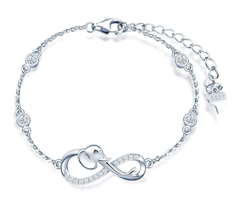 [Australia] - MicLee Woman's girl's Bracelet, 925 Sterling Silver bracelet, Elephant and infinity symbol bracelet, Inlaid with zircon, adjustable chain, Unique design animal bracelet, silver, rose gold, gold 