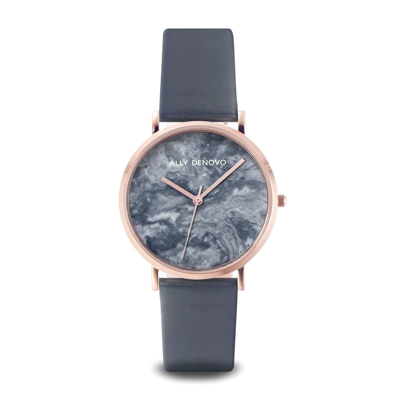 [Australia] - Ally Denovo Carrara Marble AF5005.11 Women's Watch with Leather Strap Analogue Rose Gold-Plated 
