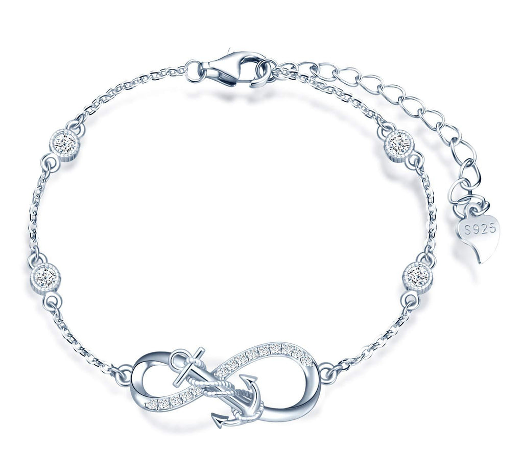 [Australia] - MicLee Woman's girl's Bracelet, 925 Sterling Silver bracelet, Anchor and infinity symbol bracelet, Inlaid with zircon, adjustable chain, Unique design bracelet, silver, rose gold, gold 