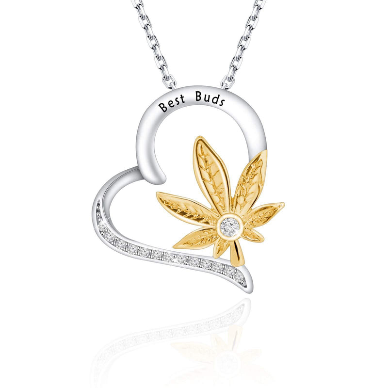 [Australia] - MYSOMY Best Buds Necklace Marijuana Leaf Necklace Best Friends Jewelry Bestie gifts White Gold 