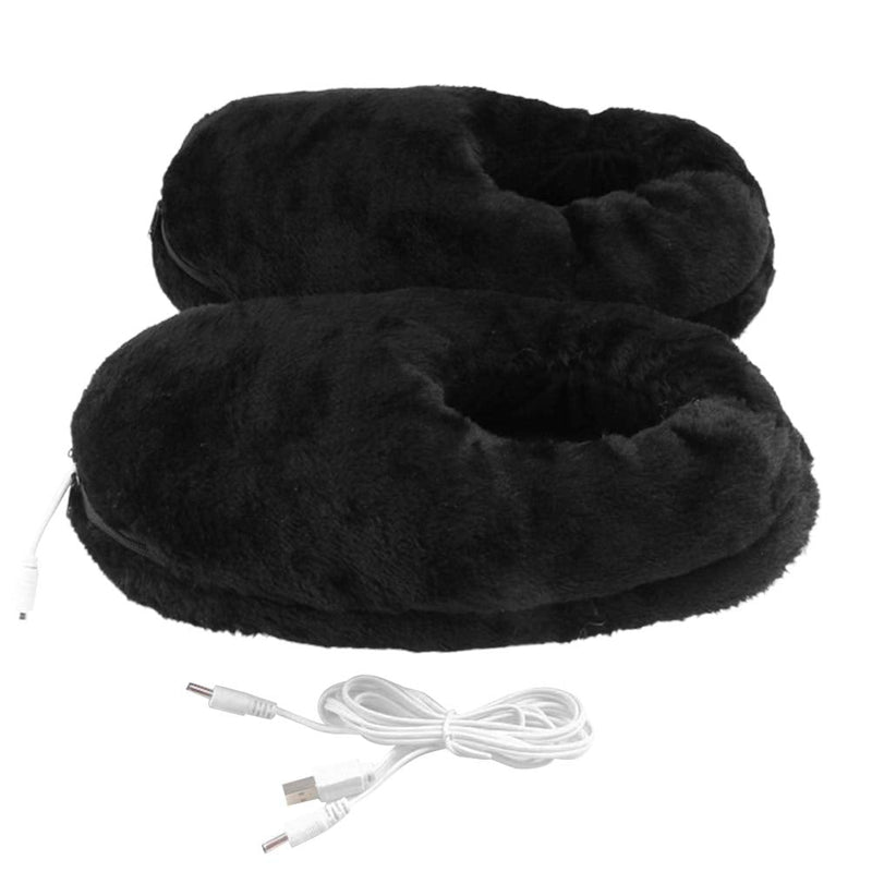 [Australia] - Foot Warmer Electric Heated Shoes, Soft Plush Winter Heating Slippers USB Charging Foot Cushion, Electric Foot Warmers Heating Shoes to Keep Feet Warm - Black 