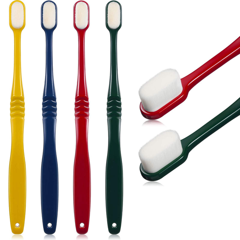 [Australia] - 4 Pieces Soft Micro-Nano Manual Toothbrush Extra Soft Bristles Toothbrush with 20,000 Bristles for Fragile Gums Adult Kid Children (Blue and Pink Smooth) (Red, Dark Green, Yellow, Dark Blue) Red, Dark Green, Yellow, Dark Blue 