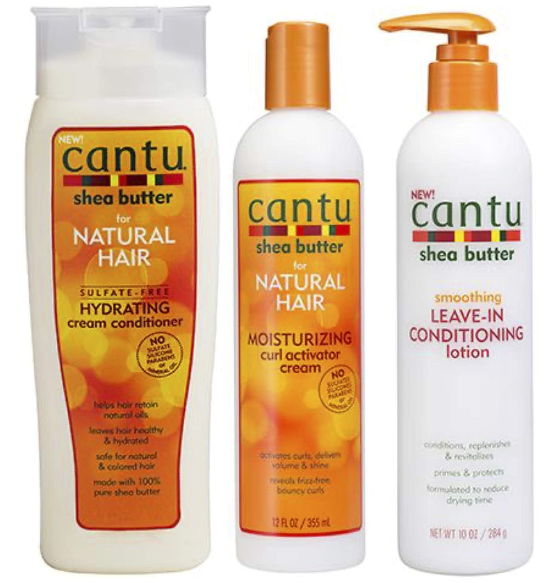 [Australia] - Cantu Shea Butter Sulfate-Free Hydrating Conditioner, Moisturizing Curl Activator Cream & Leave-In Conditioning Lotion (Set of 3) 