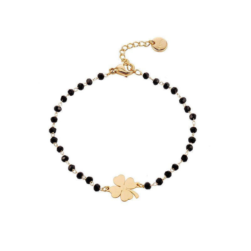 [Australia] - Ouran Black Crystal Bracelet for Women, Rose Gold and Silver Plated Stainless Steel Chain Wrist Bracelet with Charm Heart, Star, Four Leaf Clover Gift for Friends, Mom #2 Star Gold Plated 