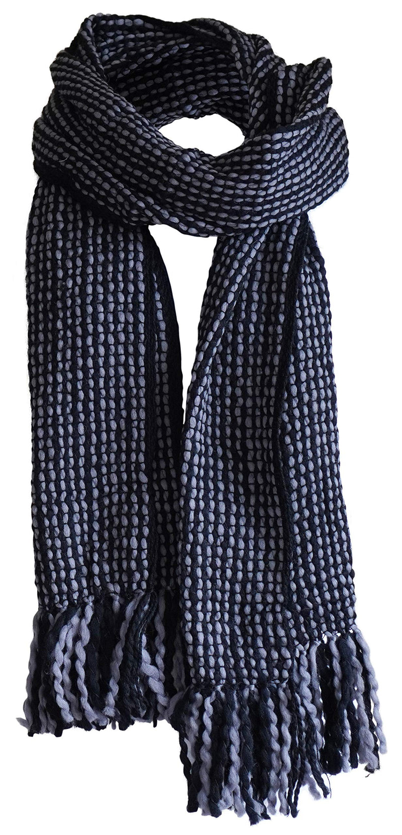 [Australia] - Tumia LAC - Striped Thick, Extra Long Luxurious Scarf - Handmade and Very Warm - Unisex 8 Foot Black and Grey 