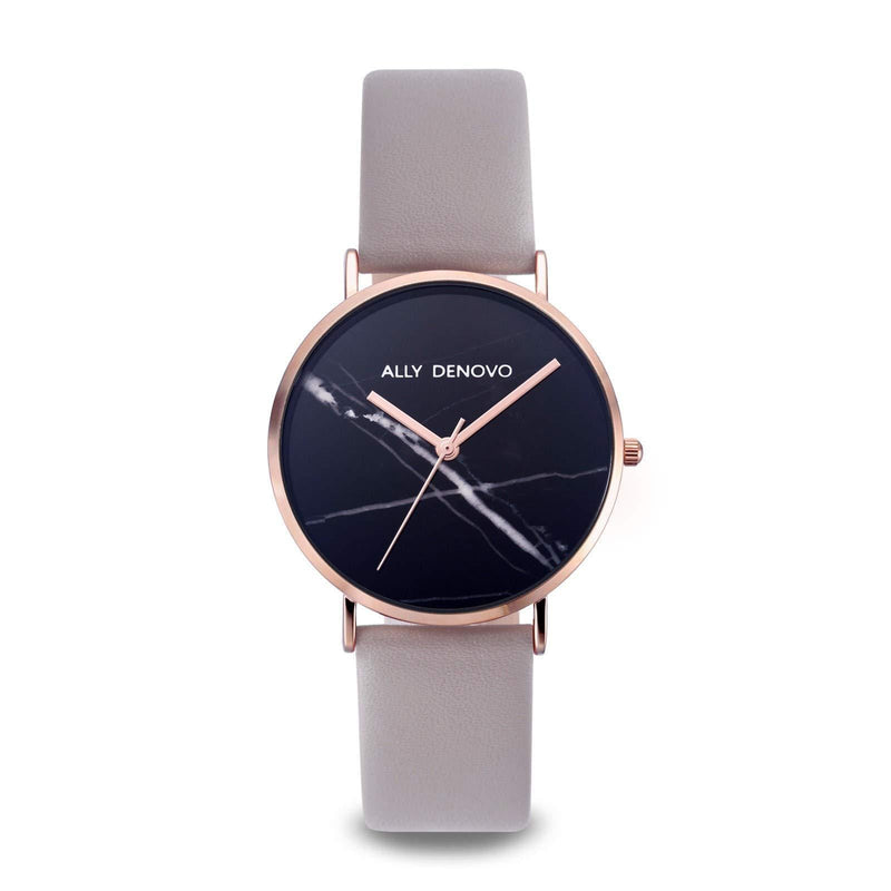 [Australia] - Ally Denovo Carrara Marble Women's Watch with Leather Strap Analogue Rose Gold-Plated AF5005.8 