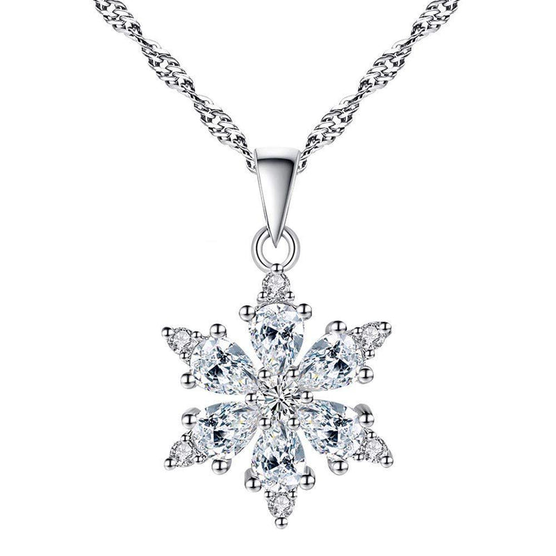 [Australia] - OOK Lucky Snowflake Necklace Long Pendant Necklace with White Cubic Zirconia Silver Jewelry Christmas New Year Holiday Gifts for Women Girls 