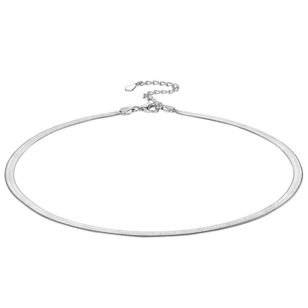 [Australia] - ChainsHouse Genuine 925 Sterling Silver Choker Necklace Beads/Star/Heerringbone Layered Design Chain for Women Girls Solid Silver Chains D Herringbone Chain 15in 