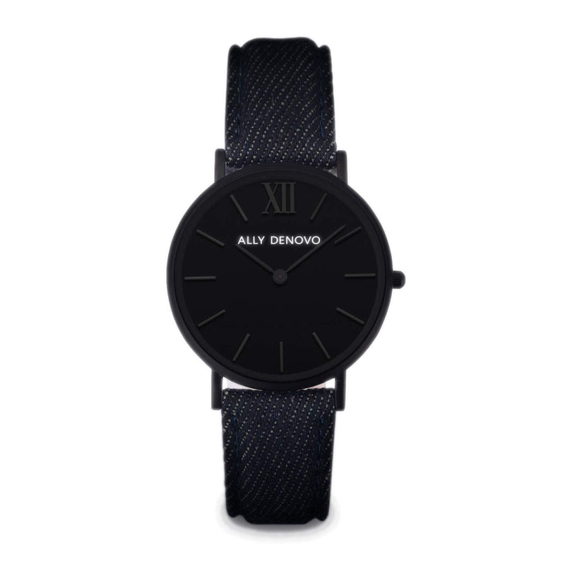 [Australia] - Ally Denovo New Vintage Denim Women's Watch with Leather Strap Textile Analogue Stainless Steel AF5006.3 