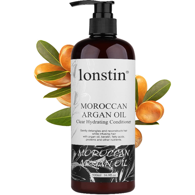 [Australia] - lonstin Hair Conditioner 500 ml, Argan Oil Conditioner Shine & Smooth Deep Moisturising Conditioner- Hair Conditioner for Women and Men with Dry Damaged, Curly & Frizzy Hair and Dry Scalp, 16.9 fl oz 