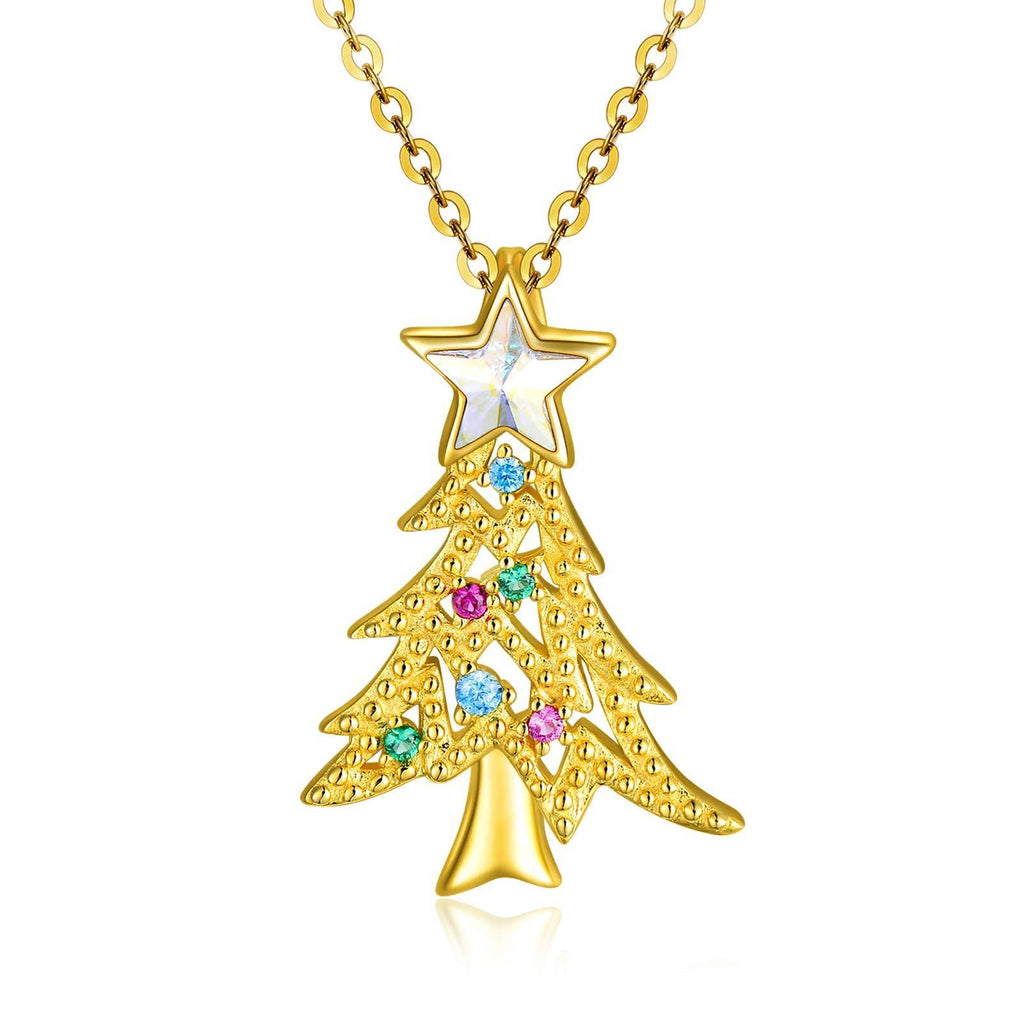[Australia] - Christmas Tree Necklace with Crystal, Gold Plated, Jewelry Gift for Women and Girls 